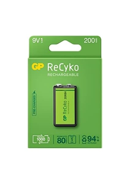 Gp Batteries Recyko+ 200 9V Boy Ni-Mh Şarjlı Pil, 8.4 Volt, Tekli Kart fiyatları
