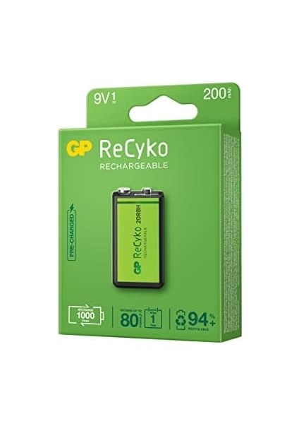 Gp Batteries Recyko+ 200 9V Boy Ni-Mh Şarjlı Pil, 8.4 Volt, Tekli Kart modelleri