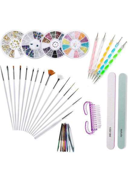 Nekuba Tırnak Süsleme Sanatı Tasarım Seti, 37 Adet Tırnak Sanatı Seti, Tırnak Fırçası, Şerit Bant, Noktalama Kalemi, Suni Elmas Taşlar, Tırnak Süsleri fiyatları