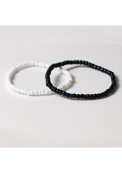 2'li Siyah Beyaz Inci Model Kadın Bileklik Seti
