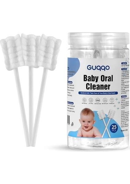 Guqqo Bebek Agız Temizleme Çubuğu, 25 Adet, Yenidoğan Dil Temizleyici, Bebek Diş Fırçası
