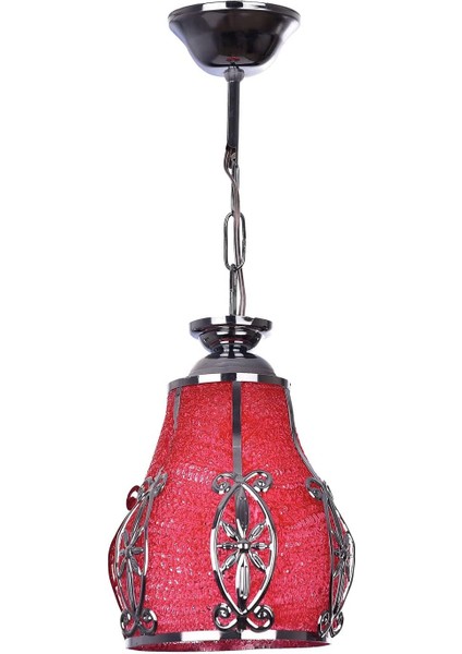 Hundle Kırmızı-Krom Tekli Avize