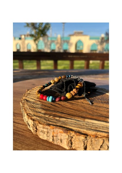 Akik, Jasper, Mercan, Turkuaz, Hematit ve Rudraksha Doğal Taşlardan El Yapımı Klipsli Çelik Bileklik modelleri