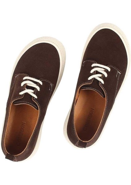 Kadın Kahverengi Bağcıklı Kalın Tabanlı Süet Deri Ayakkabı