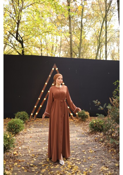 Ankanoor Kahverengi Gizli Patlı Biyeli Abaya Kol Ferace ANKA255058 fiyatları