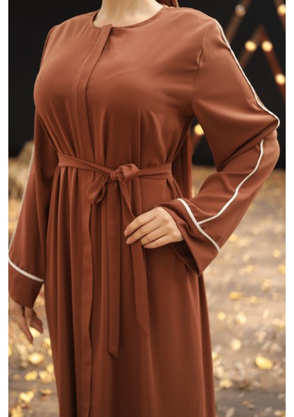 Ankanoor Kahverengi Gizli Patlı Biyeli Abaya Kol Ferace ANKA255058 indirimleri