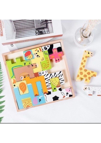 Renkli 15 Hayvanlı Geometrik Ahşap Puzzle fiyatları