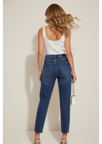 Kadın Mavi Yüksek Bel Taş Detaylı Jean Pantolon ,kadın Pantolon, Yüksek Bel Kot Pantolon fırsatları