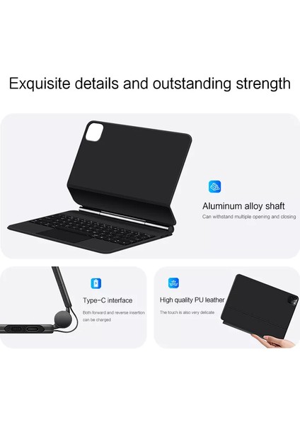Apple iPad Pro 11 Inc M5 (2025) LED Aydınlatmalı Touchpadli Manyetik Kapaklı Bluetoothlu Magic Klavyeli Kılıf modelleri