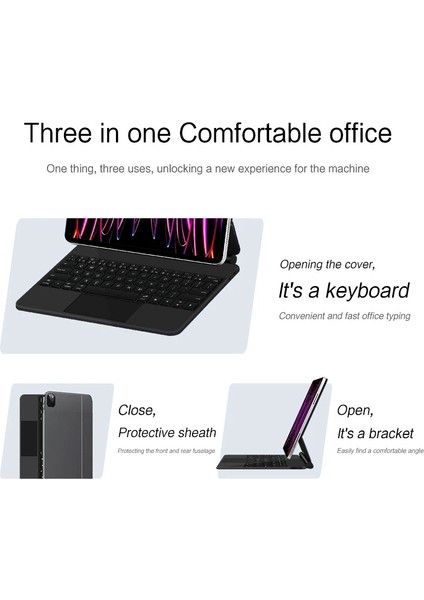 Apple iPad Pro 11 Inc M5 (2025) LED Aydınlatmalı Touchpadli Manyetik Kapaklı Bluetoothlu Magic Klavyeli Kılıf indirimleri