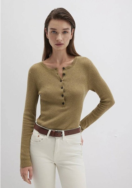 Yün Karışımlı Düğme Detaylı Yeşil Kazak 1710730-71567 fiyatları