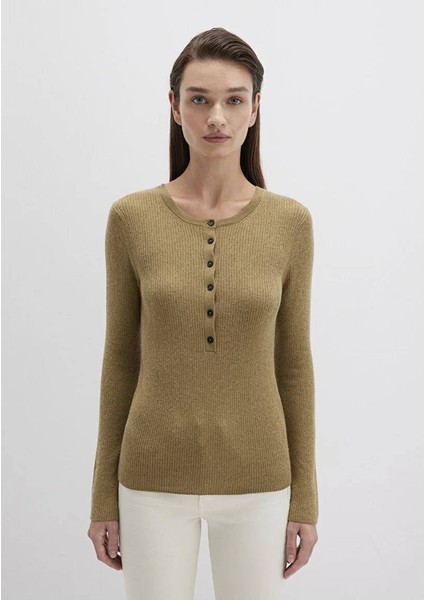 Yün Karışımlı Düğme Detaylı Yeşil Kazak 1710730-71567 fırsatları