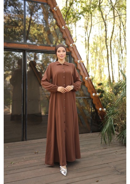 Ankanoor Kahverengi Tam Boy Düğmeli Ferace ANKA255000