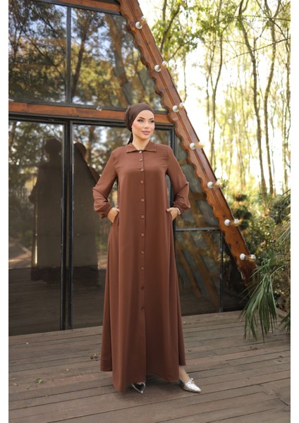 Ankanoor Kahverengi Tam Boy Düğmeli Ferace ANKA255000 fiyatları