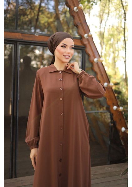 Ankanoor Kahverengi Tam Boy Düğmeli Ferace ANKA255000 fırsatları