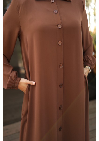 Ankanoor Kahverengi Tam Boy Düğmeli Ferace ANKA255000 indirimleri