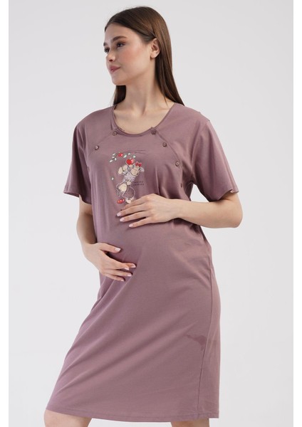 Kadın Kısa Kollu Emzirme Kolaylıklı Kahverengi Lohusa Tunik C3T3N1014 fiyatları