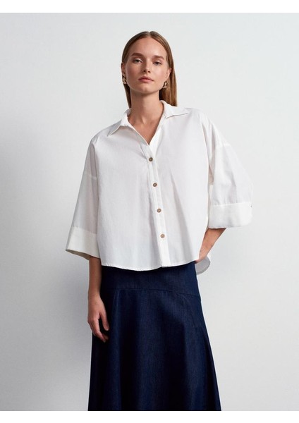 50529 Dilvin Geniş Kollu Poplin Gömlek