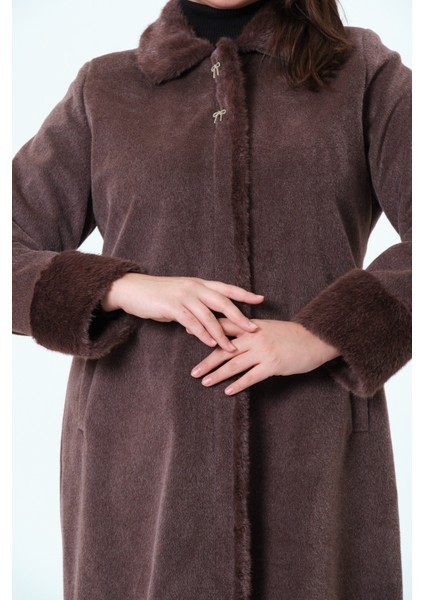 Badenur Kadın Büyük Beden Fok Kumaş Bebe Yaka Astarlı Kaban modelleri