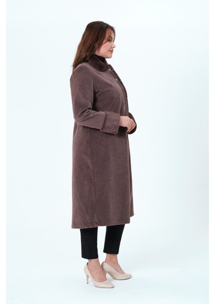 Badenur Kadın Büyük Beden Fok Kumaş Bebe Yaka Astarlı Kaban indirimleri