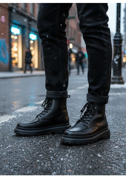 ZRC2529 Premium Bağcıklı Su Geçirmez Kışlık Erkek Bot Siyah