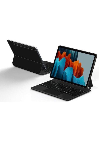Samsung Galaxy Tab S7 Fe LED Aydınlatmalı Touchpadli Manyetik Kapaklı Bluetoothlu Magic Klavyeli Kılıf T730