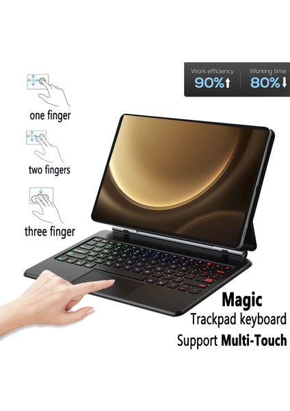 Samsung Galaxy Tab S7 Fe LED Aydınlatmalı Touchpadli Manyetik Kapaklı Bluetoothlu Magic Klavyeli Kılıf T730