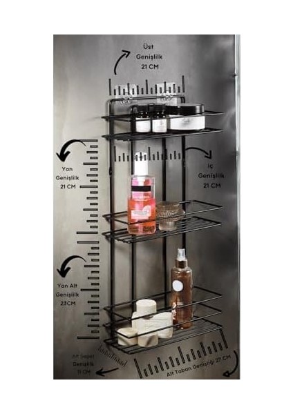 Haus Ömür Boyu Paslanmaz Yapışkanlı Düz Düzenleyici Şampuanlık Duş Rafı Siyah Kancalı Tş-03 fiyatları