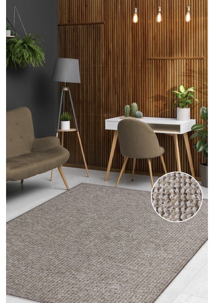 Crystal Kahve ve Bej Renk Efektli Kaymaz Taban Silinebilir Bukleli Halı
