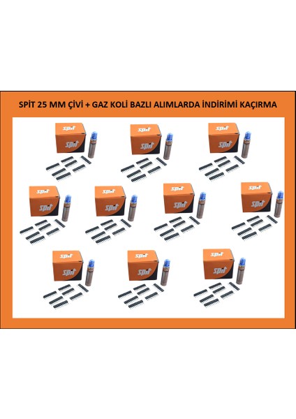 Spıt C6 25 mm Çivi + P40 Gaz Tüpü /1 Koli fiyatları