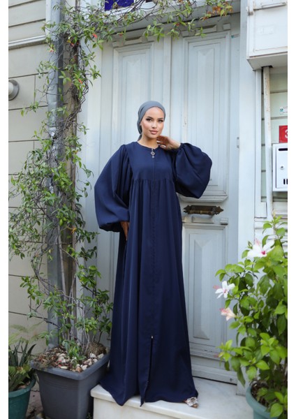 Ankanoor Lacivert Balon Kolu Oversize Ferace ANKA255031