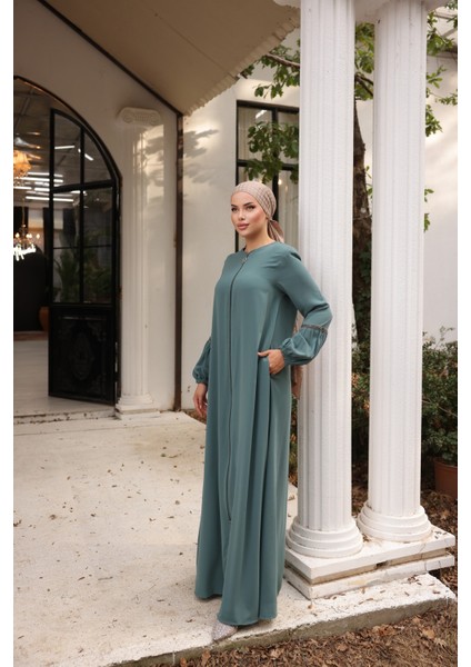 Ankanoor Mint Balon Kol Taşlı Ferace ANKA255017