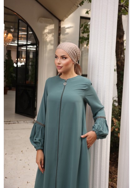 Ankanoor Mint Balon Kol Taşlı Ferace ANKA255017 modelleri