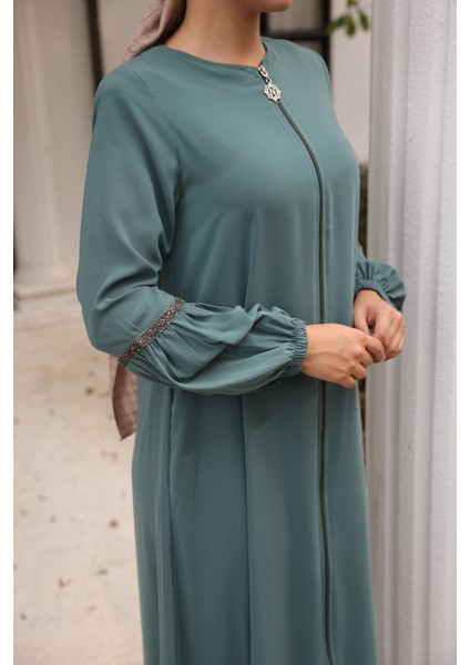 Ankanoor Mint Balon Kol Taşlı Ferace ANKA255017 indirimleri