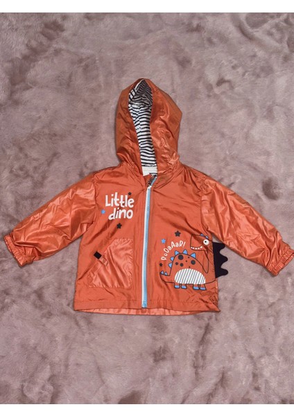 1-5 Yaş Erkek Çocuk Kapşonlu Baskılı Astarlı Mont Turuncu