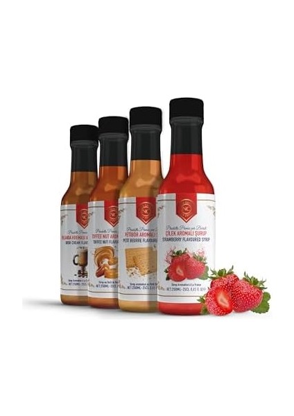 Nish Kahve Petibör, Irish Cream, Toffee Nut, Çilek Aromalı Şurup 4'lü Set 4X250 Mililitre