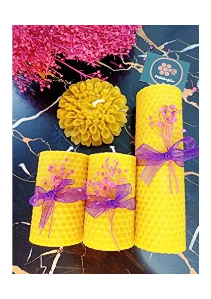 Dekoratif Petek Mum Büyük Çiçekli Set Bal Mumu Mum Beeswax Candle 4 Lü Set modelleri