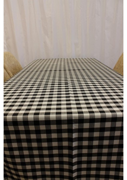 Beyaz Renk Kare Desenli Full Akrilik Dokuma Masa Örtüsü 150X220 cm