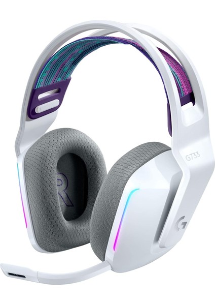 G G733 Lıghtspeed Kablosuz Kulak Üstü Oyuncu Kulaklığı, Lıghtsync Rgb, Blue Voice Mikrofon, Askılı Kafa Bandı, Pro-G Ses Sürücüleri, 29 Saat Pil Ömrü, Beyaz