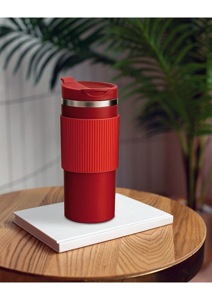 Silikon Kılıflı Kırmızı Paslanmaz Termos 500ML