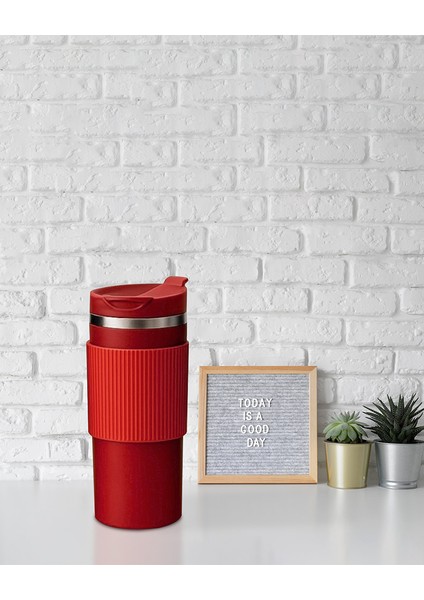 Silikon Kılıflı Kırmızı Paslanmaz Termos 500ML modelleri