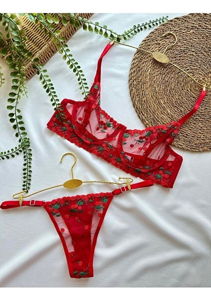 Cherry Transparan Sütyen Takımı