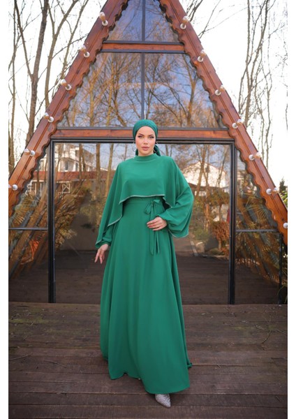 Ankanoor Zümrüt Yeşili Taşlı Yarasa Kol Abiye ANKA255066