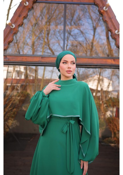 Ankanoor Zümrüt Yeşili Taşlı Yarasa Kol Abiye ANKA255066 fırsatları