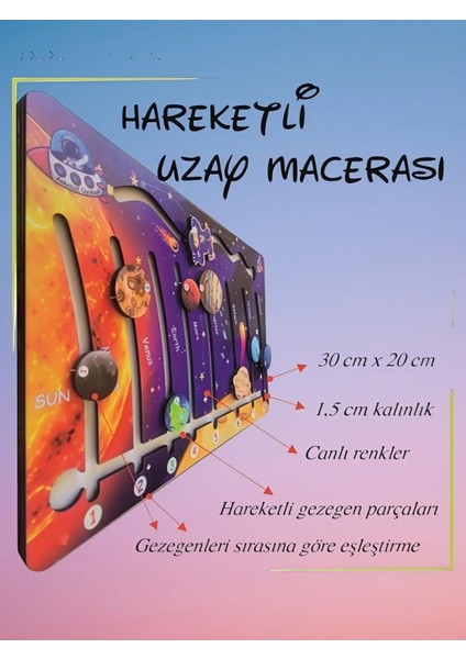 Hareketli Gezegenler Uzay Macerası Ahşap Oyuncak Eğitici ve Eğlenceli Oyuncak