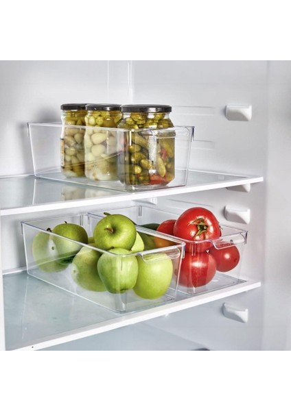 1 Adet Kırılmaz Ultra Dayanıklı Buzdolabı Düzenleyici Organizer Kutu Şeffaf - Medıum Kiler Organizeri (14CM*32,5CM*10CM)