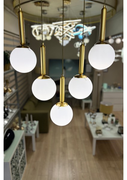 Globe Linear Black & Gold 5'li Sarkıt Beyaz Cam Avize fiyatları