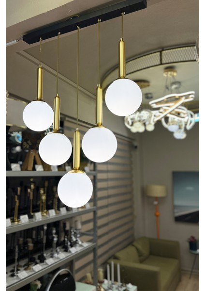 Globe Linear Black & Gold 5'li Sarkıt Beyaz Cam Avize modelleri