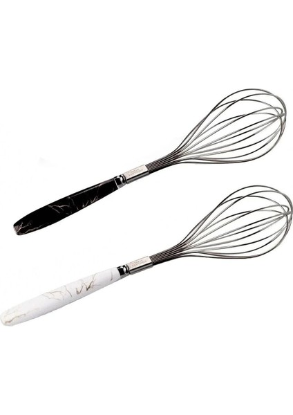 Group - 2 Adet Paslanmaz Metal Sapı Mermer Desenli 2'li Yumurta Hamur Kek Malzeme Çırpıcısı
