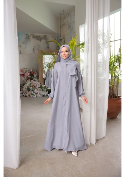Ankanoor Gri Medine Ipeği Şallı Namaz Elbisesi ANKA255047